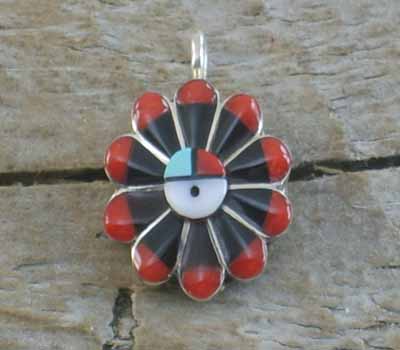  Zuni Inlay Sunface Pendant 